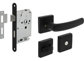 Set toiletslot 63/8mm zwart met deurkruk Denham op rozet 50x50mm en WC-sluiting zwart