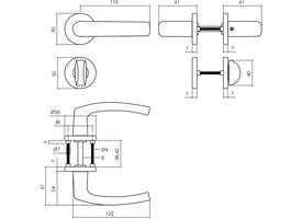 Deurkruk Denham met rozet verdekt ø50x7mm met nokken en WC-sluiting met stift 8x8mm zwart