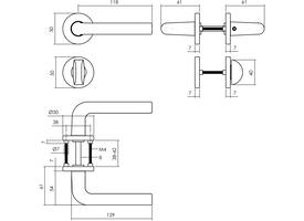 Deurkruk Derby met rozet verdekt ø50x7mm met nokken en WC-sluiting met stift 8x8mm zwart