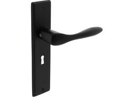 Deurkruk Banaan met schild rechthoekig 181x41mm sleutelgat 56mm zwart