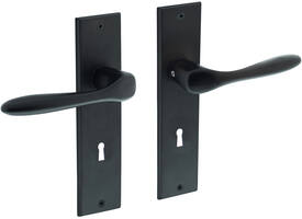 Deurkruk Banaan met schild rechthoekig 181x41mm sleutelgat 72mm zwart