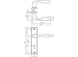 Deurkruk Banaan met schild rechthoekig 181x41mm sleutelgat 72mm zwart