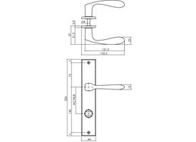 Deurkruk Banaan met schild rechthoekig 236x44mm wc 78/8mm zwart