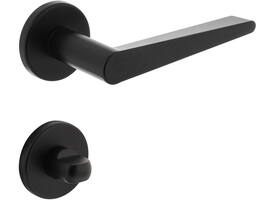 Deurkruk Tiga met rozet verdekt ø51x5mm met nokken en WC-sluiting met stift 8x8mm zwart