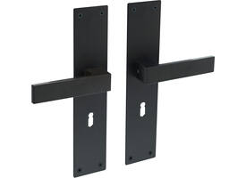 Deurkruk Amsterdam met schild rechthoekig 250x55x2mm sleutelgat 56mm structuur zwart