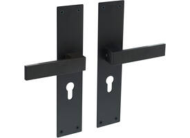 Deurkruk Amsterdam met schild rechthoekig 250x55x2mm profielcilindergat 55mm structuur zwart