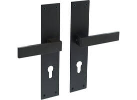 Deurkruk Amsterdam met schild rechthoekig 250x55x2mm profielcilindergat 72mm structuur zwart