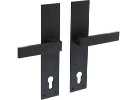 Deurkruk Amsterdam met schild rechthoekig 250x55x2mm profielcilindergat 110mm structuur zwart