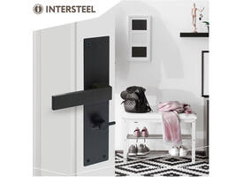 Deurkruk Amsterdam met schild rechthoekig 250x55x2mm wc 63/8mm structuur zwart