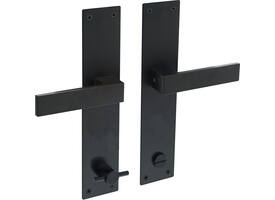 Deurkruk Amsterdam met schild rechthoekig 250x55x2mm wc 116/8mm structuur zwart