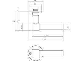 Gatdeel L recht met rozet Ø51x2mm structuur zwart