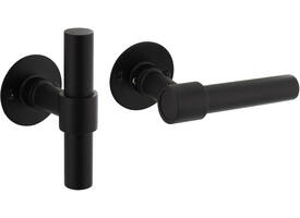 Deurkruk L/T recht met rozet Ø51x2mm structuur zwart
