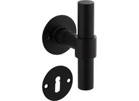 Deurkruk L/T recht met rozet Ø51x2mm en sleutelrozetten structuur zwart
