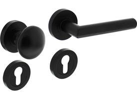 Knop/kruk garnituur rechts Bastian op rozet verdekt ø52x10mm met nokken en cilinderrozetten zwart