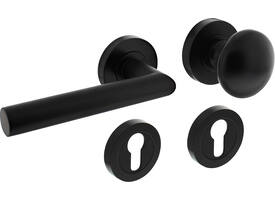 Knop/kruk garnituur links Bastian op rozet verdekt ø52x10mm met nokken en cilinderrozetten zwart