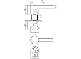 Knop/kruk garnituur links Bastian op rozet verdekt ø52x10mm met nokken en cilinderrozetten zwart