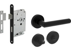 Set toiletslot 63/8mm zwart met deurkruk Bastian op rozet ø52x10mm en WC-sluiting zwart