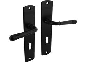 Deurkruk Helena op schild afgerond 235x45mm sleutelgat 72mm zwart