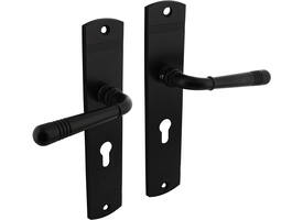 Deurkruk Helena op schild afgerond 235x45mm profielcilindergat 55mm zwart