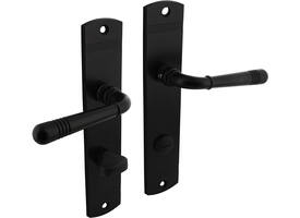 Deurkruk Helena op schild afgerond 235x45mm wc 78/8mm zwart