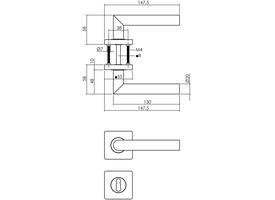 Deurkruk Bastian op rozet 55x55x10mm met nokken en sleutelrozetten zwart
