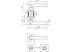 Deurkruk Bastian op rozet 55x55x10mm met nokken en WC-sluiting met stift 8x8mm zwart