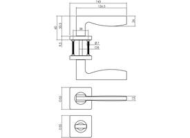 Deurkruk Apollo op rozet verdekt 55x55x10mm met nokken en WC-sluiting met stift 8x8mm zwart