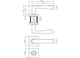 Deurkruk Minos op rozet verdekt 55x55x10mm met nokken en WC-sluiting met stift 8x8mm zwart