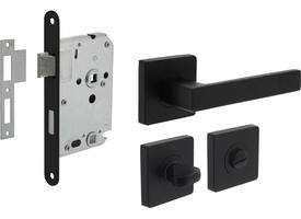 Set toiletslot 63/8 zwart met deurkruk Hera op rozet 55x55mm en WC-sluiting zwart