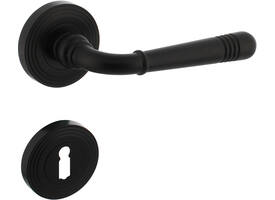 Deurkruk Helena op rozet verdekt met rillen ø55x10mm met nokken en sleutelrozetten zwart