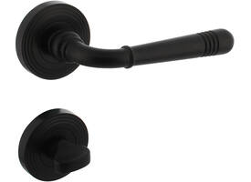 Deurkruk Helena op rozet verdekt met rillen ø55x10mm met nokken en WC-sluiting met stift 8x8mm zwart