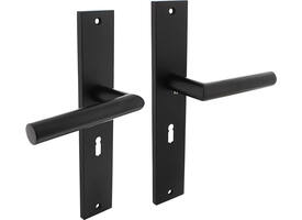 Deurkruk Bastian op schild rechthoekig 245x45mm sleutelgat 56mm zwart