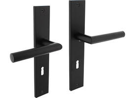 Deurkruk Bastian op schild rechthoekig 245x45mm sleutelgat 72mm zwart