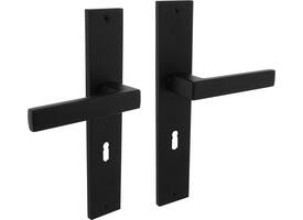 Deurkruk Hera op schild rechthoekig 245x45mm sleutelgat 56mm zwart