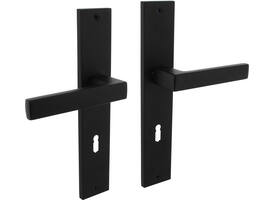 Deurkruk Hera op schild rechthoekig 245x45mm sleutelgat 72mm zwart