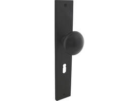 Knopschild rechthoekig 245x45x8mm met vaste knop paddenstoel en wisselstift sleutelgat 56mm zwart