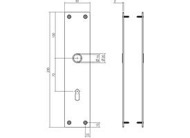 Schilden rechthoekig 250x55x2mm sleutelgat 72mm structuur zwart