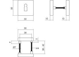Sleutelrozetten verdekt 50x50x10mm met nokken zwart