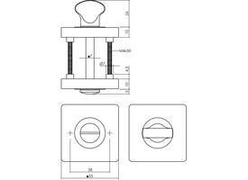 WC-sluiting verdekt 55x55x10mm met nokken en stift 7x7mm zwart