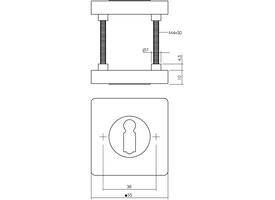 Sleutelrozetten verdekt 55x55x10mm met nokken zwart
