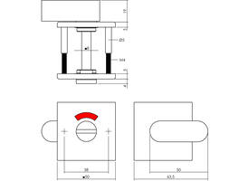 WC-sluiting verdekt 50x50x5mm met comfortknop en stift 8x8mm structuur zwart