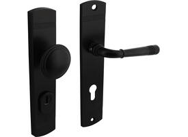 Voordeurbeslag Helena 239x50mm knop/kruk profielcilindergat 72mm met kerntrekbeveiliging zwart