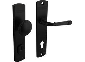 Voordeurbeslag Helena 239x50mm knop/kruk profielcilindergat 92mm met kerntrekbeveiliging zwart