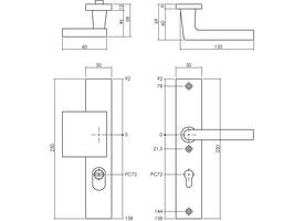 SKG3 veiligheidsbeslag rechthoekig 250x50mm greep/kruk Jura met veerconstructie profielcilindergat 72mm met kerntrekbeveiliging zwart