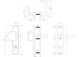 SKG3 veiligheidsbeslag ovaal 250x50mm greep/kruk Rond met veerconstructie profielcilindergat 55mm met kerntrekbeveiliging zwart