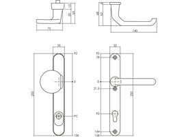 SKG3 veiligheidsbeslag ovaal smal 250x35mm greep/kruk Verkropt met veerconstructie profielcilindergat 92mm met kerntrekbeveiliging zwart
