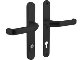 SKG3 veiligheidsbeslag ovaal smal 250x35mm kruk/kruk Verkropt met veerconstructie profielcilindergat 92mm met kerntrekbeveiliging zwart