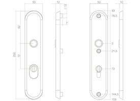 SKG3 veiligheidsschilden ovaal 250x50mm profielcilindergat 72mm met kerntrekbeveiliging structuur zwart