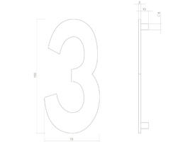 Huisnummer 3 150mm structuur zwart