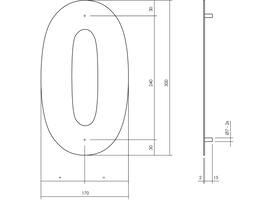 Huisnummer 0 XL 300mm structuur zwart